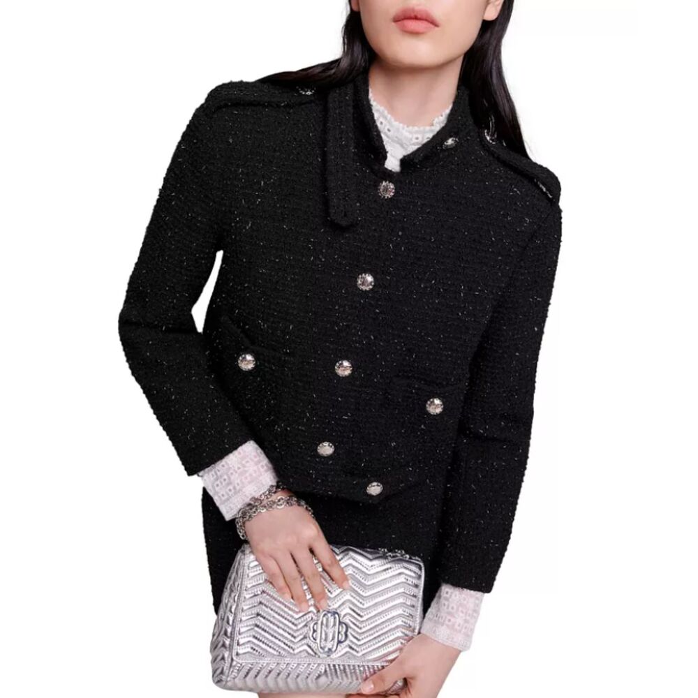 Maje Vateau Cropped Tweed Jacket & Skort Set Women's 38 US M Preppy Old Money - Picture 14 of 14